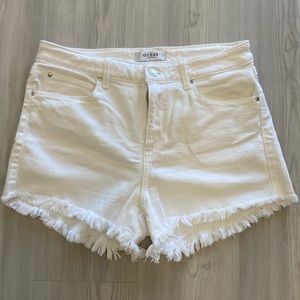 Guess Women’s Jean Shorts White Pockets Frayed Size 29, gently worn